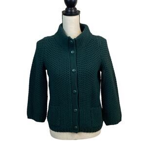 Talbots Chunky Knit Forest Green Cardigan Sweater Size SP